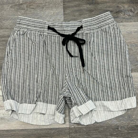 Eddie Bauer Briar White Black Womens Small Striped‎ Linen Blend Pull On Shorts - Picture 1 of 11